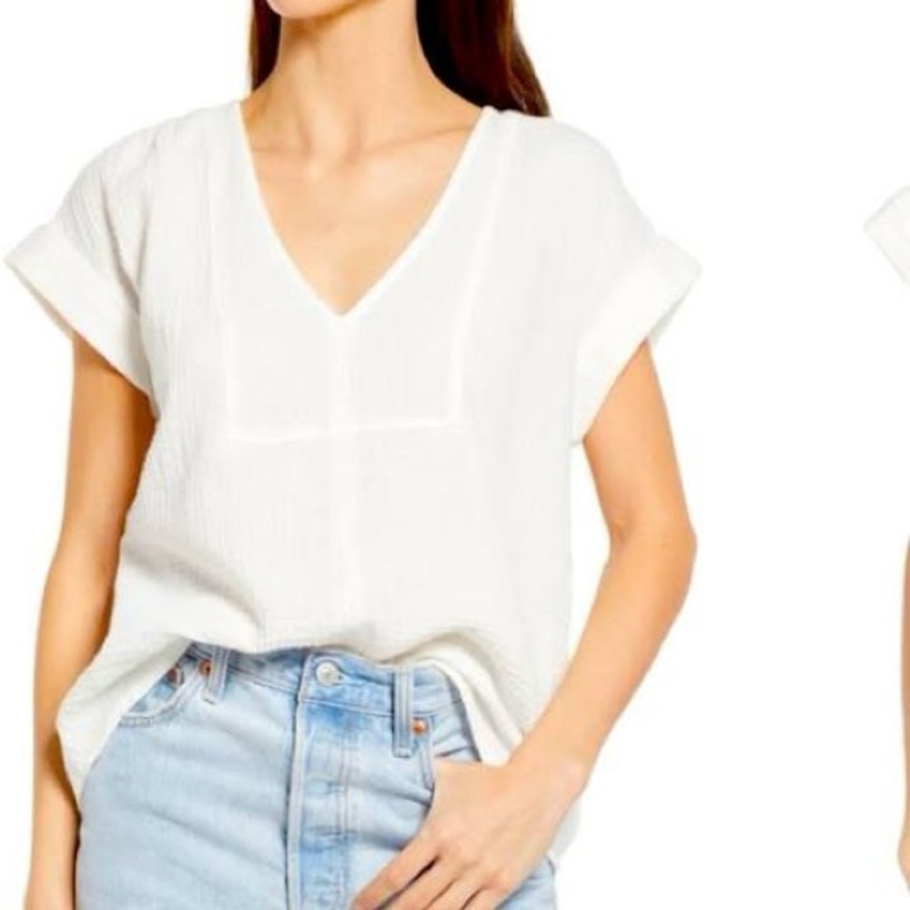Madewell White Cuffed Sleeve Blouse Relaxed Fit